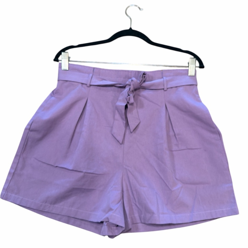 Vine & Love Tie Waist Shorts Size Large Lavender Side Pockets High Waist NEW - Picture 2 of 7